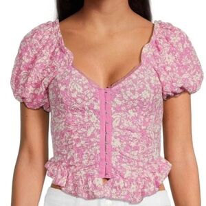 Free People Oh Baby Lace Crop Top - Pink Combo